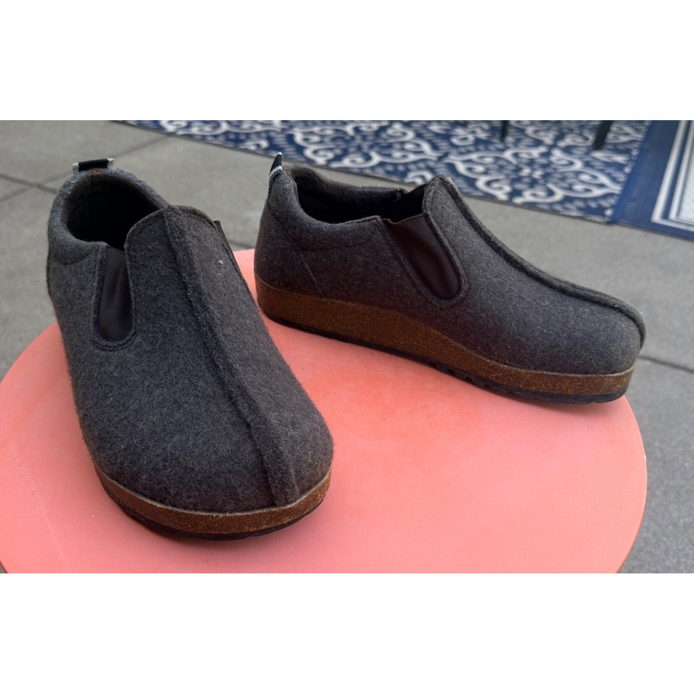 Haflinger Women's 38 Gray Wool Felt Slip On Cork Midsole Casual Clog Slipper